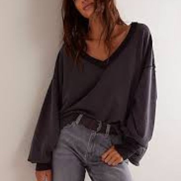 NWOT: Free People: We The Free Venice V-Neck Sweatshirt Size XL - Picture 1 of 7